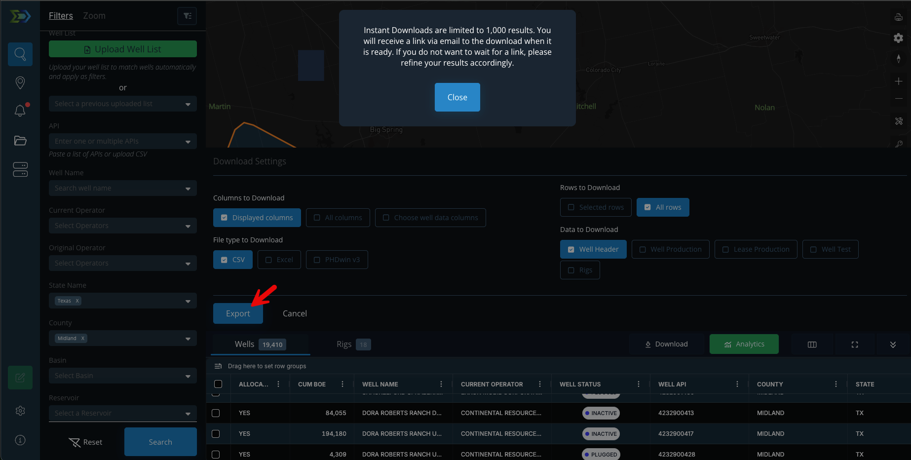 Export Well Header Data