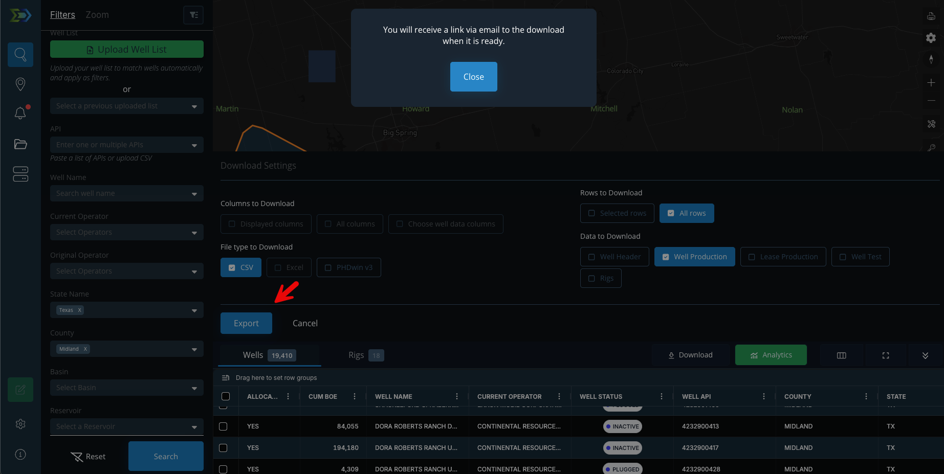 Export Production Data